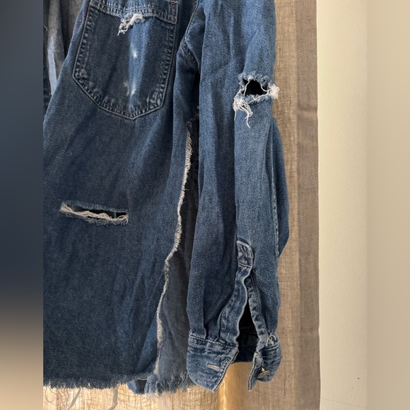 oversized distressed button down jean shirt - Picture 3 of 4